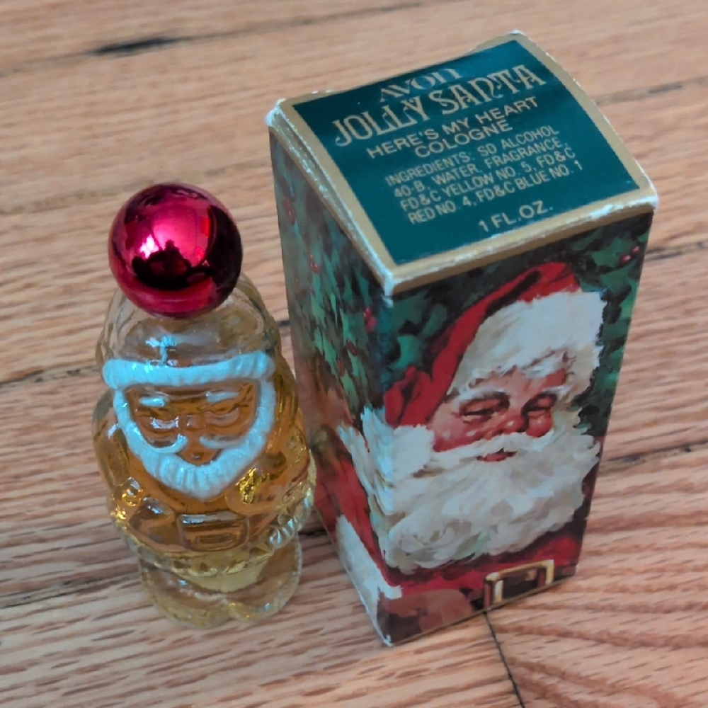 1970s Avon‎ Jolly Santa Collection Here's My Heart Cologne Festive Gold and Red